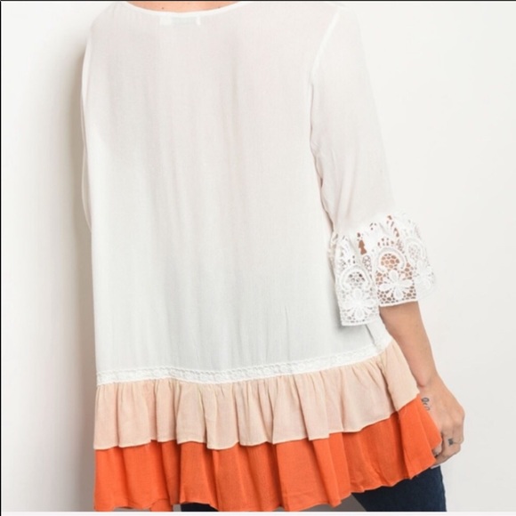 JUST IN ‼️ WHITE CORAL RUFFLE SLEEVES - top - Picture 3 of 3